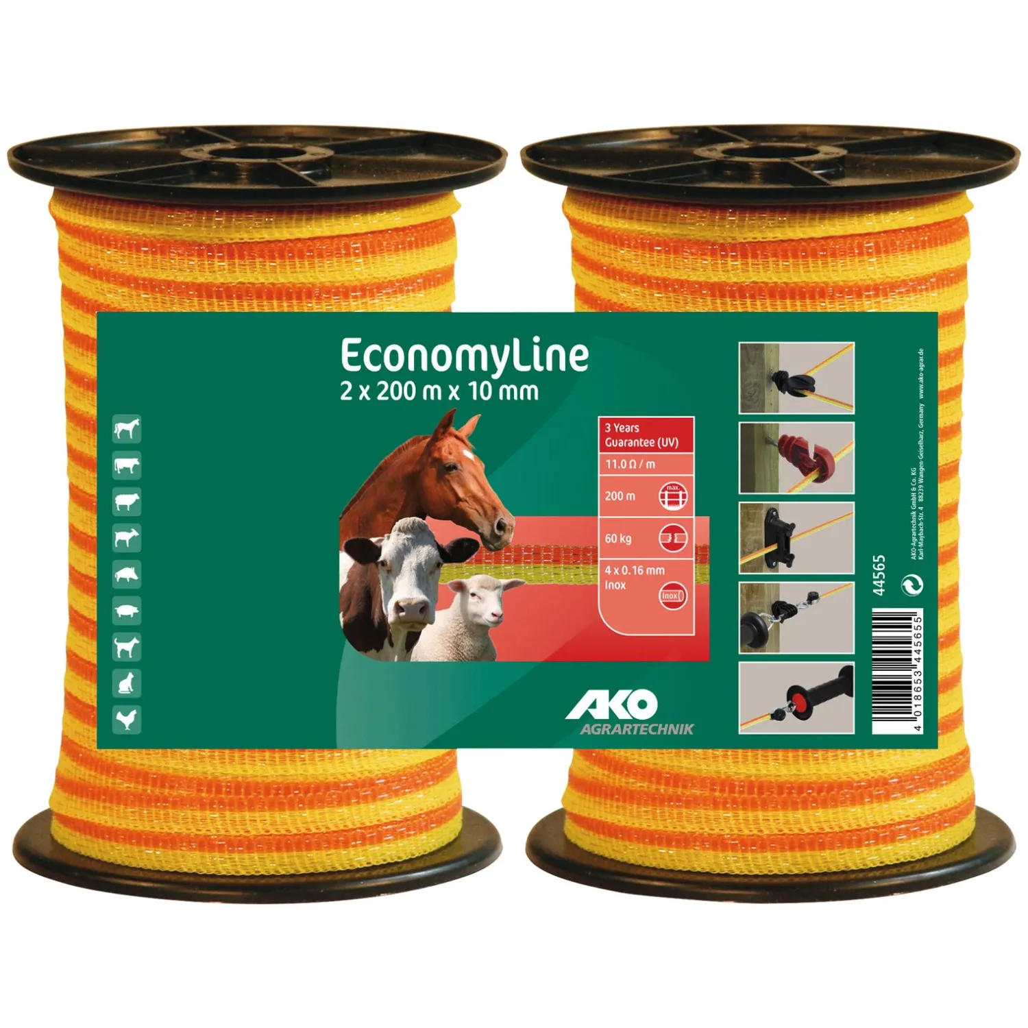 Loesdau Elektrobänder & -Seile<AKO Elektroband- Doppelpack 2er-Set mit je 200 Meter (10 mm)