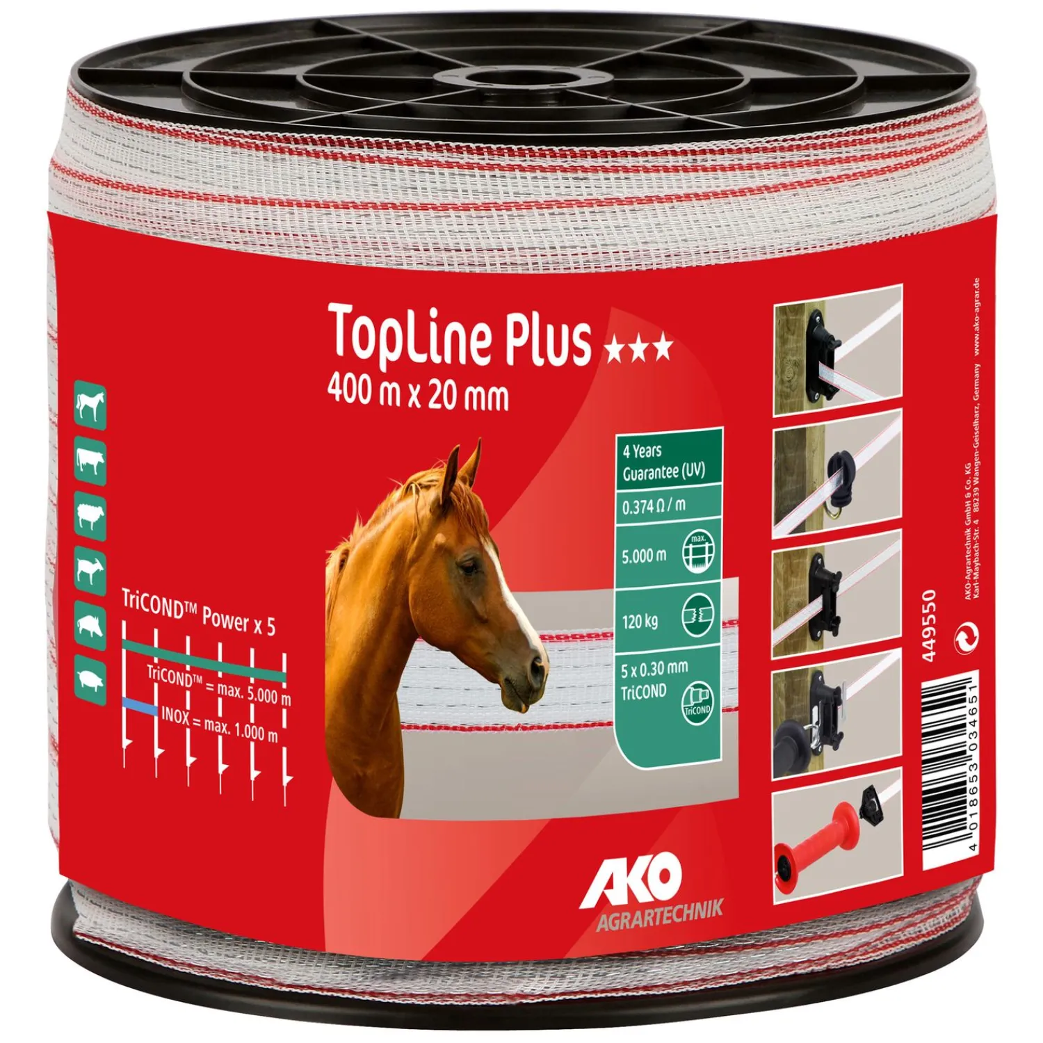 Loesdau Elektrobänder & -Seile<AKO Elektroband TopLine Plus, 20 mm, 400 Meter