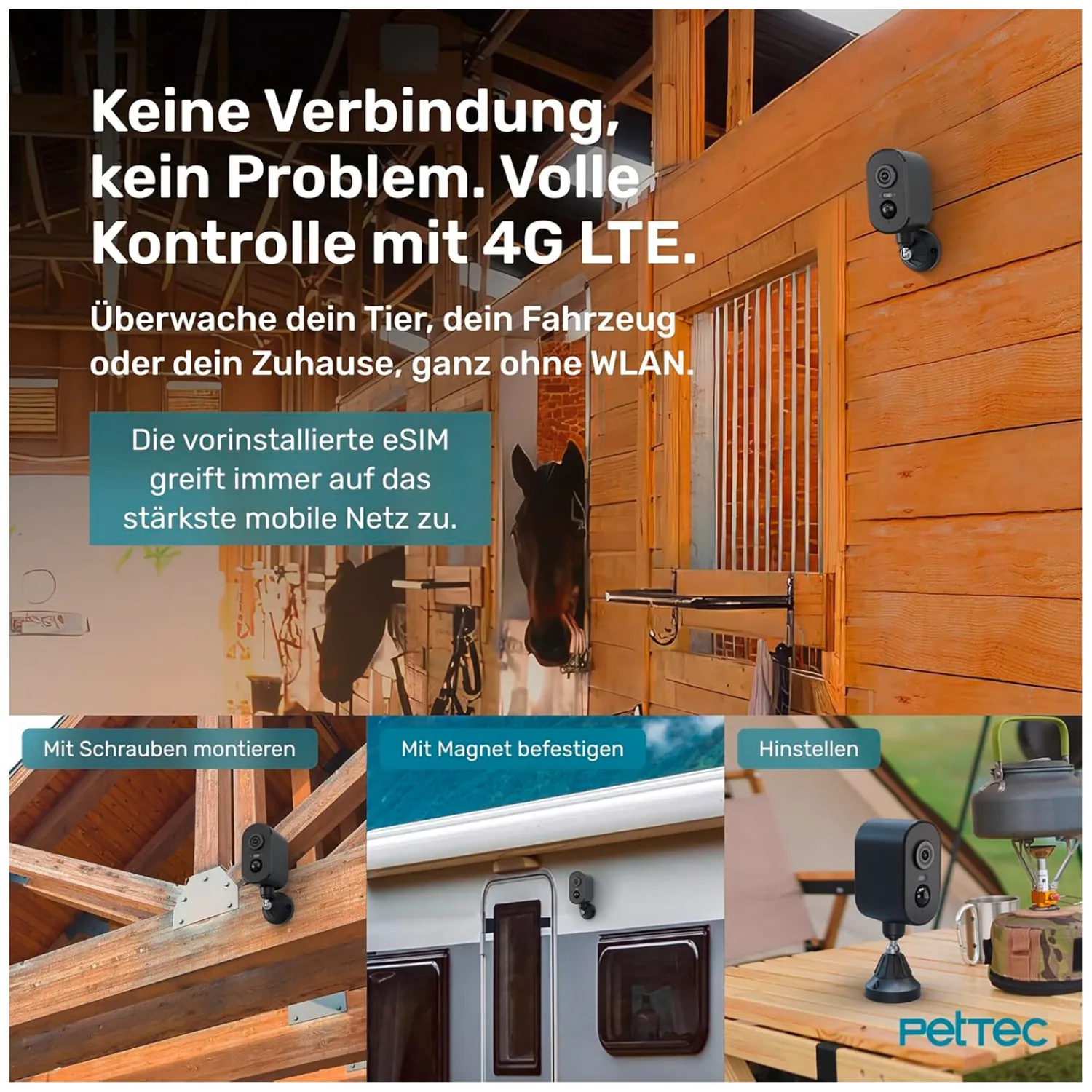 Loesdau Weidezaunzubehör|Weiteres Stallzubehör<PetTec Stallkamera PetCam 4G/LTE ohne WLAN