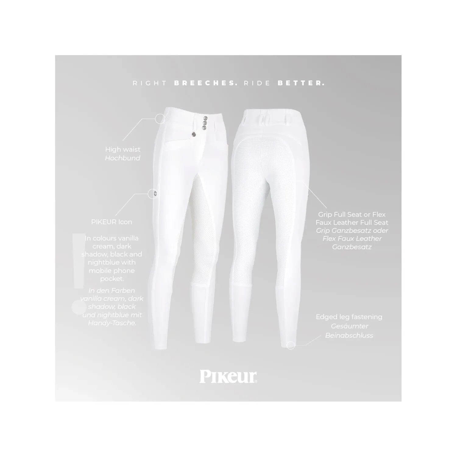Damen PIKEUR Reithosen<Highwaist Grip-Gesäßeinsatz-Reithose New Candela Grip